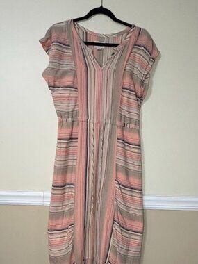 Caslon Striped Cotton Blend Midi Dress S Pink Boho Midi